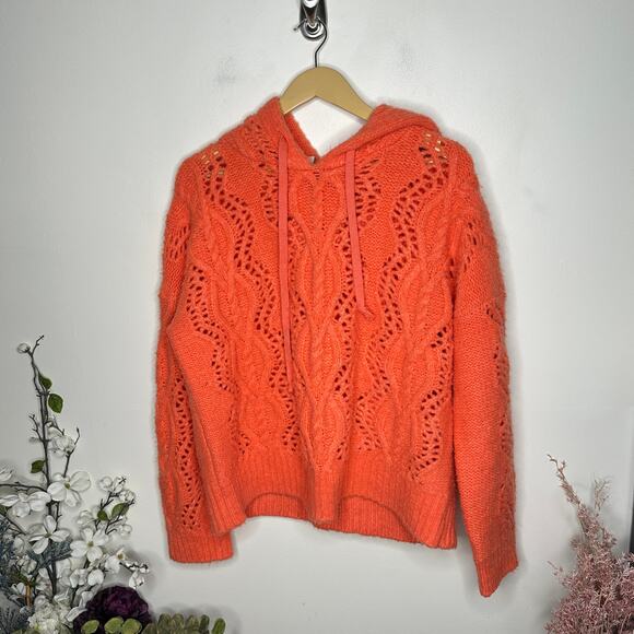 ANTHROPOLOGIE x PILCRO Cable Knit Hoodie Sweater Orange Sz L $148 {199} - Picture 3 of 6